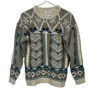 Vintage Ninon Hand Knit Heart Sweater Size Small